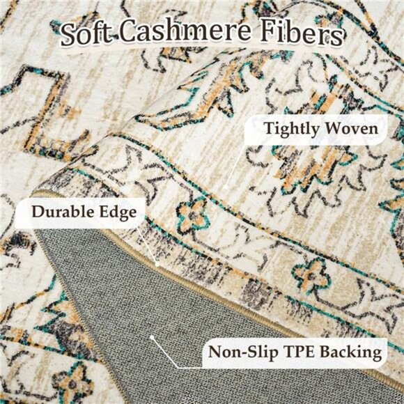 Machine Washable Rug 5'x7' Vintage Design Washable Area Rugs with Non Slip Rugs - Picture 4 of 7